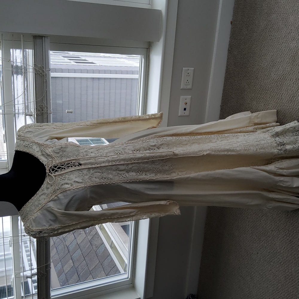 Gunne Sax / Black Label 60s Cream Cotton & Lace Boho Maxi Dress